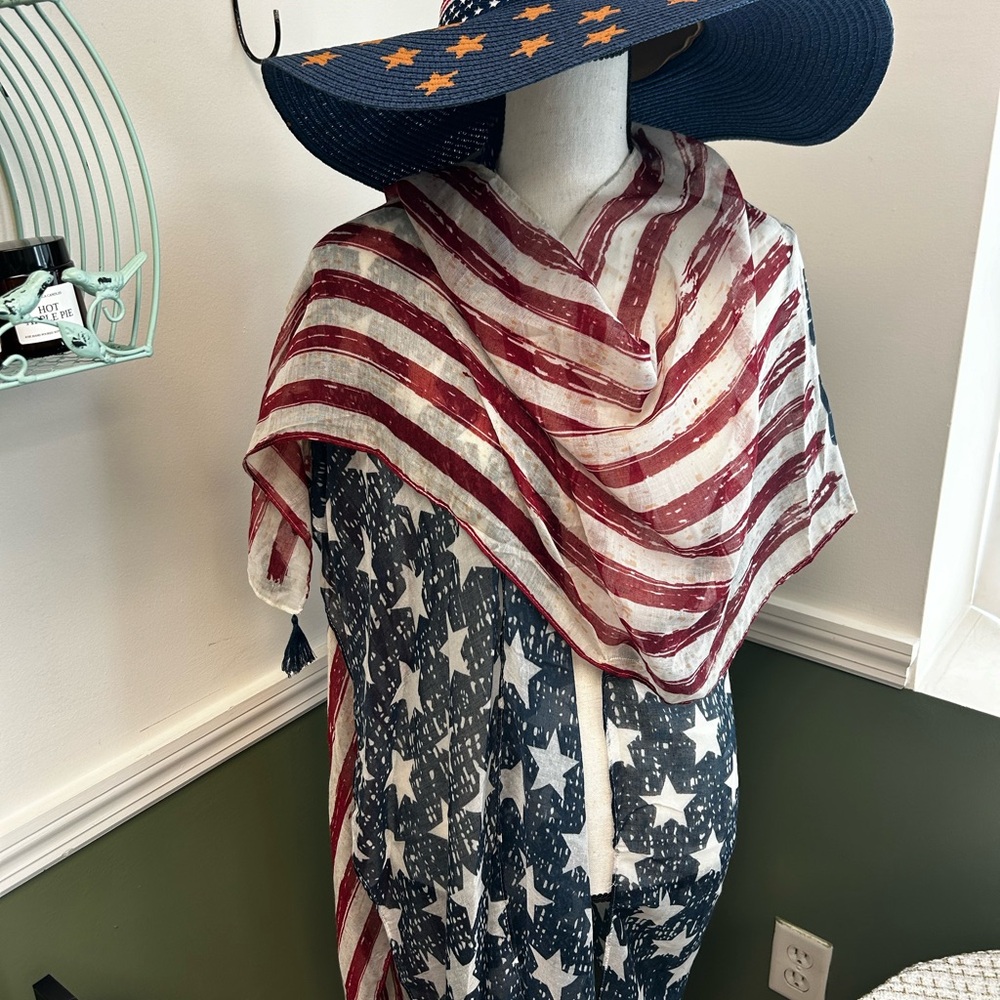 American Flag Printed Tassel Kimono Coverup